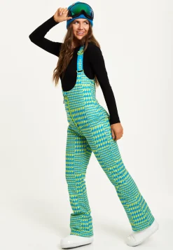 Women's Ski Waterproof Salopette In Multi Dogtooth Print - Sleeveless, Adjustable Straps, Skinny Fit, Zip Fastening