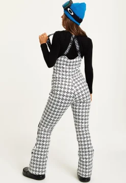 Women's Ski Waterproof Salopette In Mono Dogtooth Print - Sleeveless, Adjustable Straps, Skinny Fit, Zip Fastening, Side Pockets