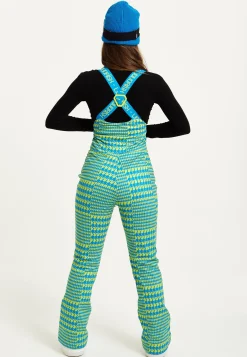 Women's Ski Waterproof Salopette In Multi Dogtooth Print - Sleeveless, Adjustable Straps, Skinny Fit, Zip Fastening