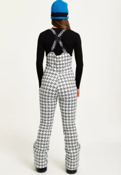 Women's Ski Waterproof Salopette In Mono Dogtooth Print - Sleeveless, Adjustable Straps, Skinny Fit, Zip Fastening, Side Pockets