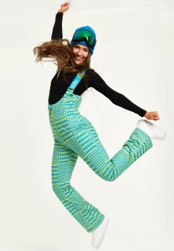 Women's Ski Waterproof Salopette In Multi Dogtooth Print - Sleeveless, Adjustable Straps, Skinny Fit, Zip Fastening