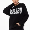 Women’s Sweatshirt with Malibu Print in Black - Classic Round Neck, Long Sleeves, Comfortable Fit, Versatile Style