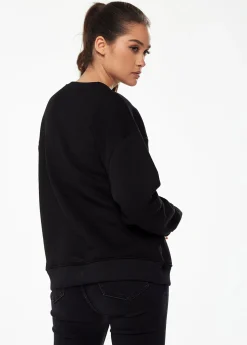 Women’s Sweatshirt with Malibu Print in Black - Classic Round Neck, Long Sleeves, Comfortable Fit, Versatile Style