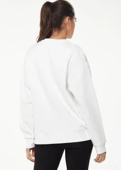Women’s Sweatshirt with Malibu Print in White - Cozy, Classic Round Neck, Full-Length Sleeves, Ribbed Cuffs, Regular Fit.