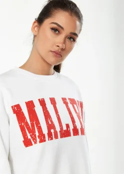 Women’s Sweatshirt with Malibu Print in White - Cozy, Classic Round Neck, Full-Length Sleeves, Ribbed Cuffs, Regular Fit.