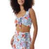 Women’s Tie Front Floral Print Crop Top in Blue and Red - Summer Perfect, Elasticated Back, Regular Fit, Co-ord Set.