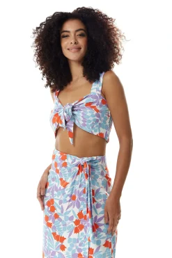 Women’s Tie Front Floral Print Crop Top in Blue and Red - Summer Perfect, Elasticated Back, Regular Fit, Co-ord Set.