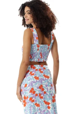 Women’s Tie Front Floral Print Crop Top in Blue and Red - Summer Perfect, Elasticated Back, Regular Fit, Co-ord Set.