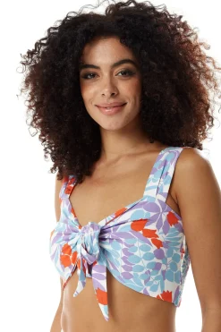 Women’s Tie Front Floral Print Crop Top in Blue and Red - Summer Perfect, Elasticated Back, Regular Fit, Co-ord Set.