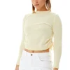 Women's Top in Yellow and White Stripes with Long Sleeves and Tie Details for Effortless Style