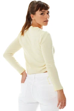Women's Top in Yellow and White Stripes with Long Sleeves and Tie Details for Effortless Style