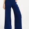 Women's Trousers - High Waist Navy Wide Leg with Front Buttons & Zip-Side Fastening, Liquorish