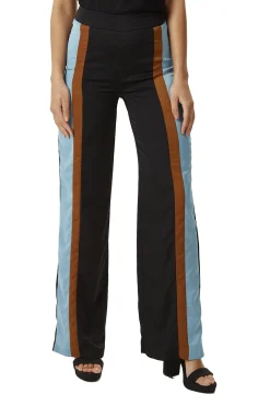 Women's Trousers - Navy and Blue Colour Block Wide Leg, High Rise, Regular Fit, Side Zip - Liquorish