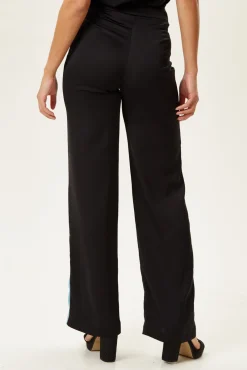 Women's Trousers - Navy and Blue Colour Block Wide Leg, High Rise, Regular Fit, Side Zip - Liquorish