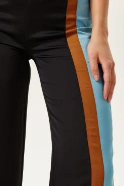 Women's Trousers - Navy and Blue Colour Block Wide Leg, High Rise, Regular Fit, Side Zip - Liquorish
