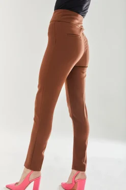 Women's Trousers - Plain Brown Skinny Fit Ankle Length with Zip Closure - Liquorish