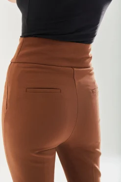 Women's Trousers - Plain Brown Skinny Fit Ankle Length with Zip Closure - Liquorish