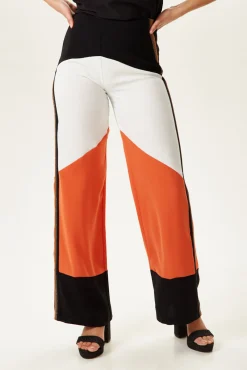 Women's Trousers: High Rise Wide Leg Colour Block with Lurex Details - Side Zip, Regular Fit - Liquorish