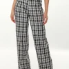Women's Trousers in Black & White Check with High Waist and Side Pockets - Liquorish