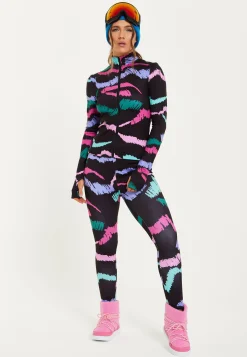 Women's Trousers in Black Abstract Print with Fleece Lining and Adjustable Stirrup Hem by Liquorish