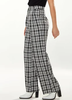 Women's Trousers in Black & White Check with High Waist and Side Pockets - Liquorish