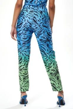 Women's Trousers in Blue and Green Ombre Zebra Print with Flare Leg - Tailored Fit by Liquorish
