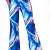 Women's Trousers in Blue, White & Pink Graphic Print with High Rise and Narrow Waistband - Liquorish