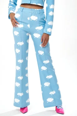 Women's Trousers in Blue with Flare Leg and All-Over Print - Tailored Fit by Liquorish