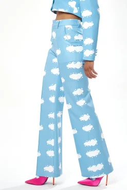 Women's Trousers in Blue with Flare Leg and All-Over Print - Tailored Fit by Liquorish