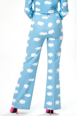 Women's Trousers in Blue with Flare Leg and All-Over Print - Tailored Fit by Liquorish