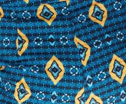 Women's Trousers in Blue, Yellow & Navy with Geometric African Print, High Waisted & Tailored Fit by Liquorish