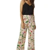 Women's Trousers in Floral Print with Green Piping and Side Pockets - Fitted Wide Leg Style by Liquorish