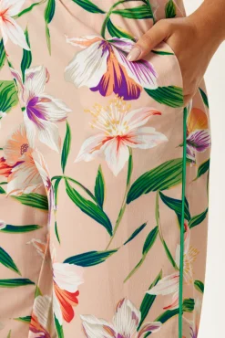 Women's Trousers in Floral Print with Green Piping and Side Pockets - Fitted Wide Leg Style by Liquorish