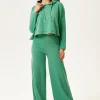 Women's Trousers in Green with High Waisted Wide-Leg Style, Perfect for Casual Days - Liquorish