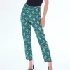 Women's Trousers in Green, Yellow & Navy Geometric Print with Tailored Fit by Liquorish