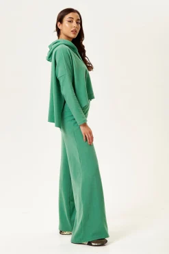 Women's Trousers in Green with High Waisted Wide-Leg Style, Perfect for Casual Days - Liquorish