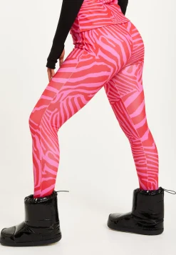 Women's Trousers in Pink Zebra Print with Fleece Lining and Adjustable Stirrup Hem - Liquorish