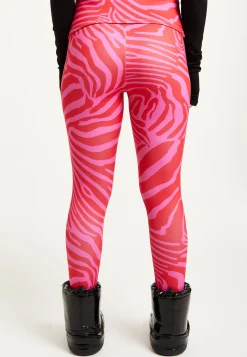 Women's Trousers in Pink Zebra Print with Fleece Lining and Adjustable Stirrup Hem - Liquorish