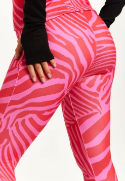 Women's Trousers in Pink Zebra Print with Fleece Lining and Adjustable Stirrup Hem - Liquorish