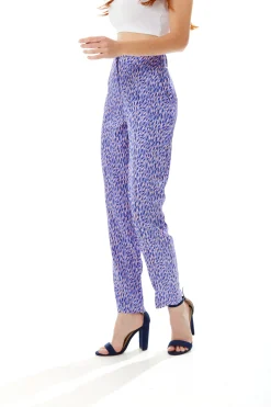 Women's Trousers in Purple with All Over Stroke Print, Tailored Fit, Straight Leg - Liquorish