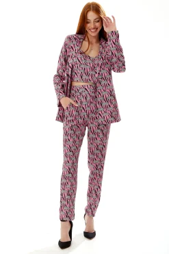 Women's Trousers in Purple with Straight Leg and Animal Print Design - Tailored Fit by Liquorish