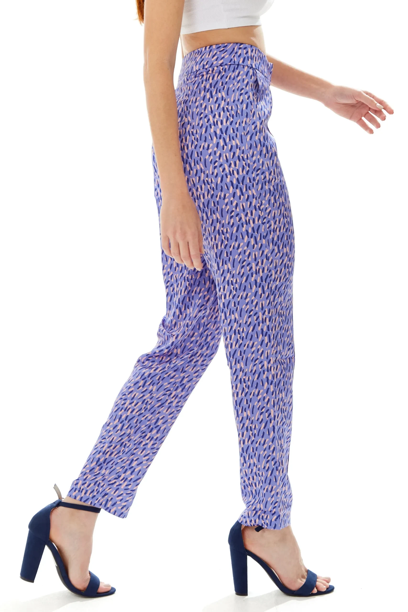 Women's Trousers in Purple with All Over Stroke Print, Tailored Fit, Straight Leg - Liquorish