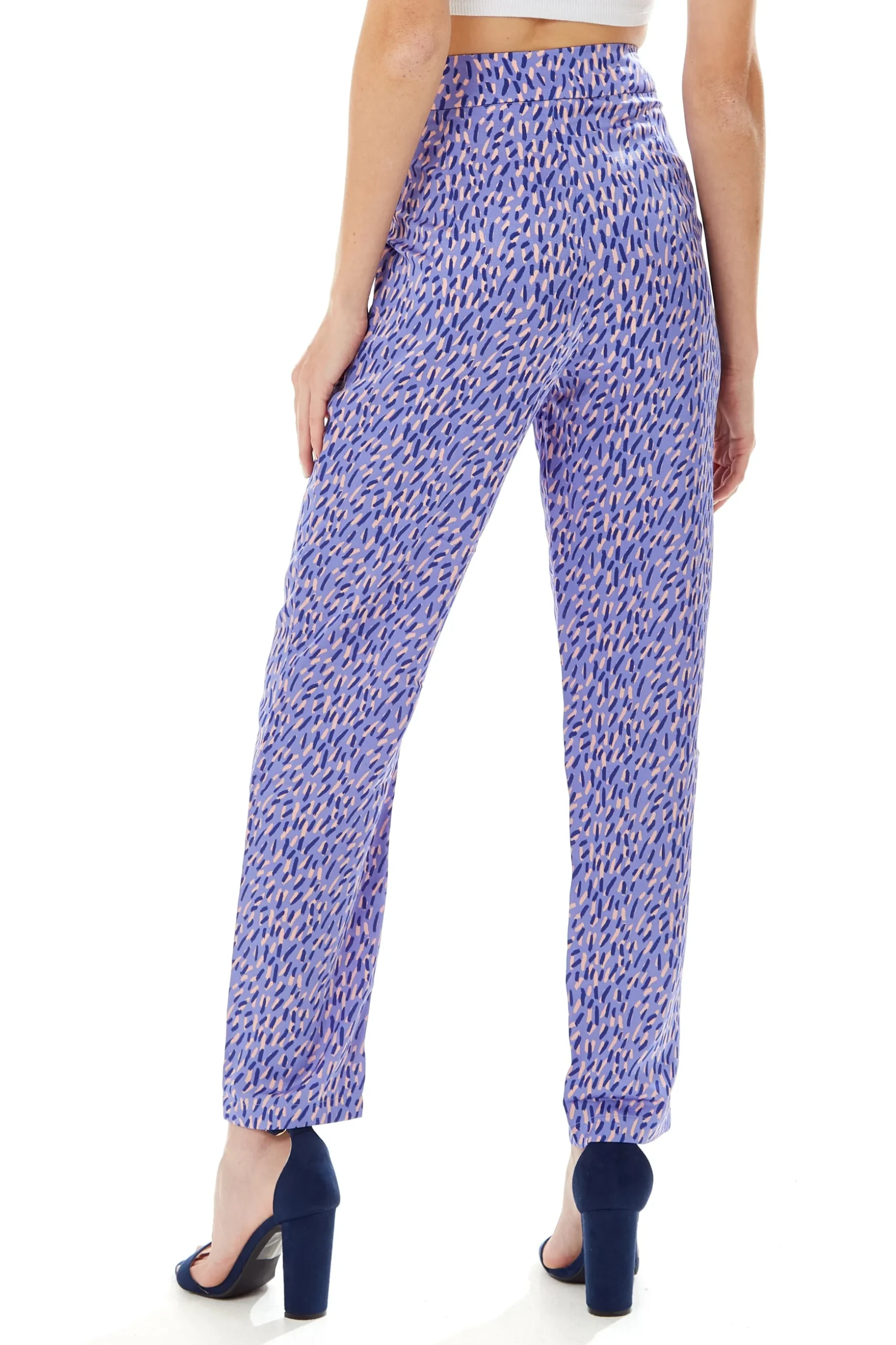 Women's Trousers in Purple with All Over Stroke Print, Tailored Fit, Straight Leg - Liquorish