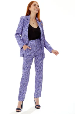 Women's Trousers in Purple with All Over Stroke Print, Tailored Fit, Straight Leg - Liquorish