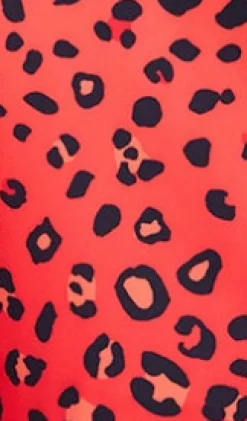 Women's Trousers in Red, Orange & Black Ombre Leopard Print with High Waist & Button Slit Detail - Liquorish