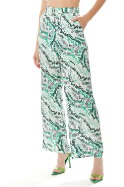 Women’s Trousers in White with Abstract Print, High Rise, Wide Legs, Front Pockets, Regular Fit - Liquorish