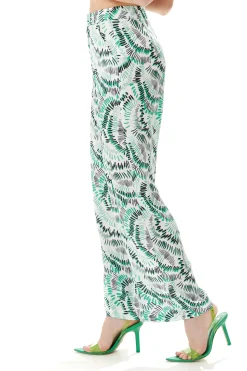 Women’s Trousers in White with Abstract Print, High Rise, Wide Legs, Front Pockets, Regular Fit - Liquorish