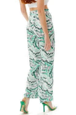 Women’s Trousers in White with Abstract Print, High Rise, Wide Legs, Front Pockets, Regular Fit - Liquorish