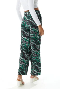 Women's Trousers with Abstract Print in Black, High Rise Wide Leg Style, Front Pockets, Liquorish