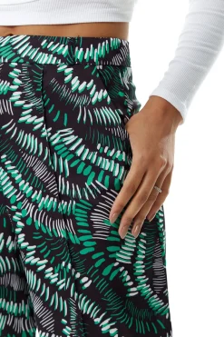 Women's Trousers with Abstract Print in Black, High Rise Wide Leg Style, Front Pockets, Liquorish